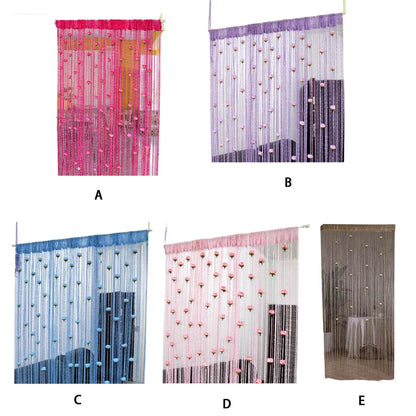 Rose Flower Door Curtain - 3D Tassel String Privacy Window Panel for Living Room - ZOOMNSTORE