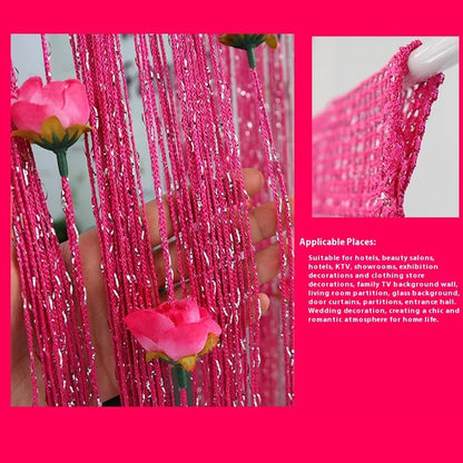 Rose Flower Door Curtain - 3D Tassel String Privacy Window Panel for Living Room - ZOOMNSTORE