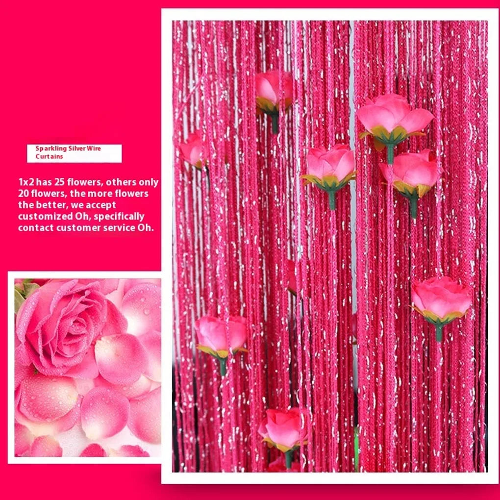 Rose Flower Door Curtain - 3D Tassel String Privacy Window Panel for Living Room - ZOOMNSTORE