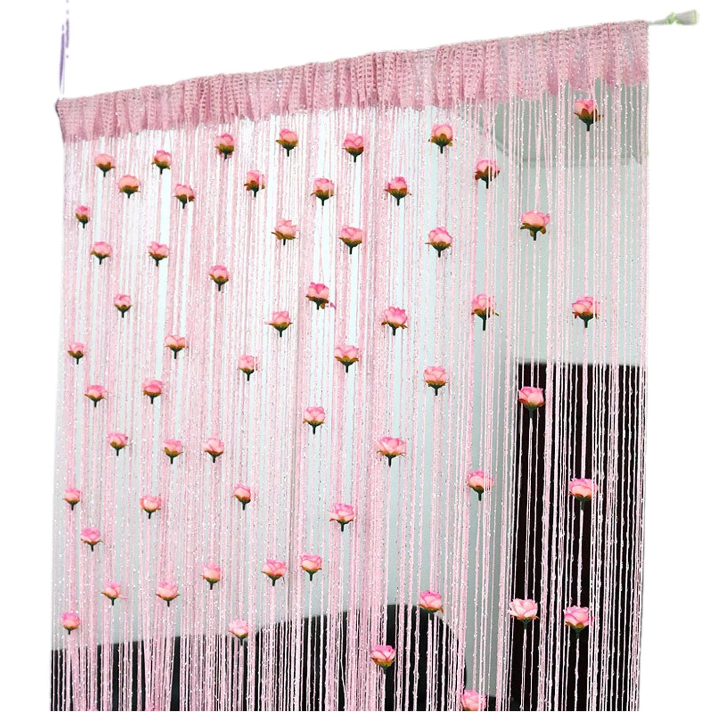 Rose Flower Door Curtain - 3D Tassel String Privacy Window Panel for Living Room - ZOOMNSTORE