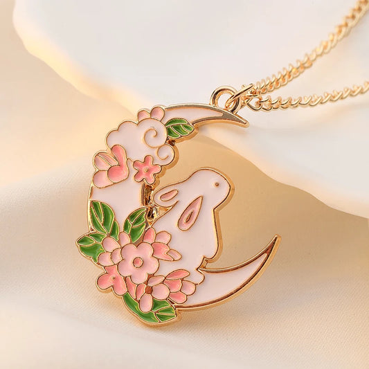 Cute Bunny Necklace - Rose Moon Pendant Jewelry for Kids - ZOOMNSTORE
