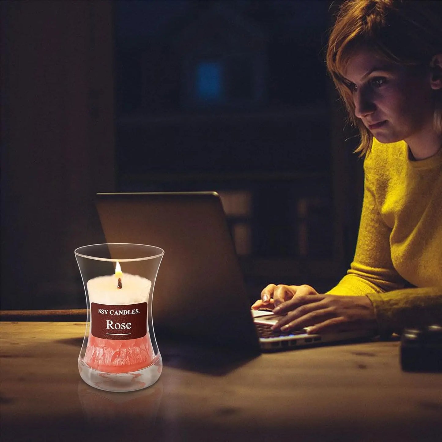 Rose Scented Soy Candle in Jar - Handmade Aromatherapy Gift for Womens Birthday Valentines Anniversary - ZOOMNSTORE