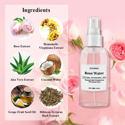 Organic Rose Water Facial Toner - Moisturizing Serum for Pore Shrinkage and Skin Care - ZOOMNSTORE