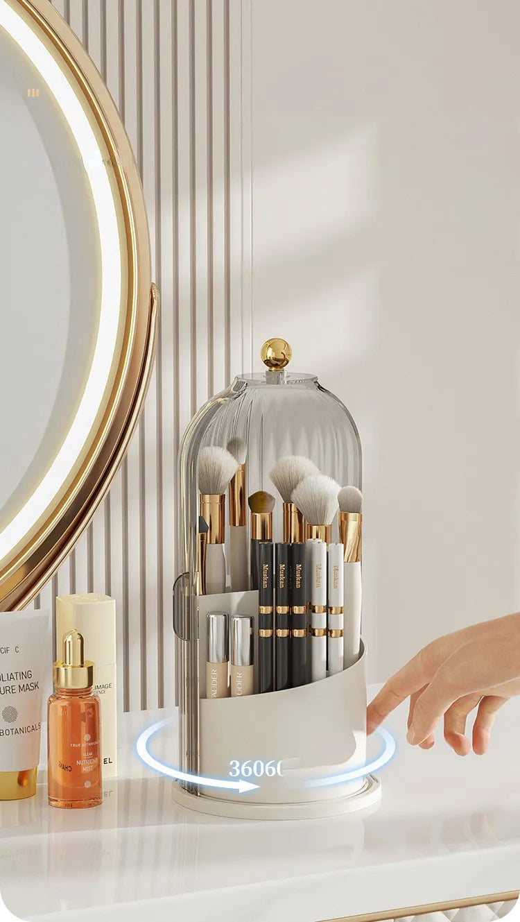 Rotary Makeup Brush Holder - 360° Rotating Cosmetic Storage Box With Cover - ZOOMNSTORE