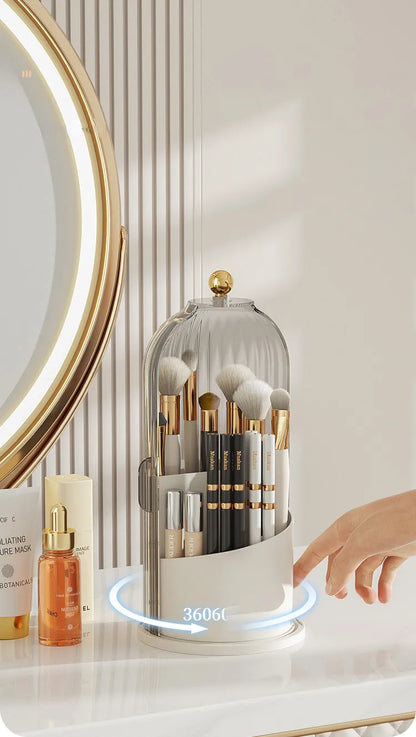 Rotary Makeup Brush Holder - 360° Rotating Cosmetic Storage Box With Cover - ZOOMNSTORE