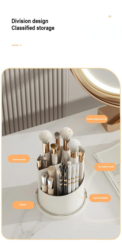 Rotary Makeup Brush Holder - 360° Rotating Cosmetic Storage Box With Cover - ZOOMNSTORE