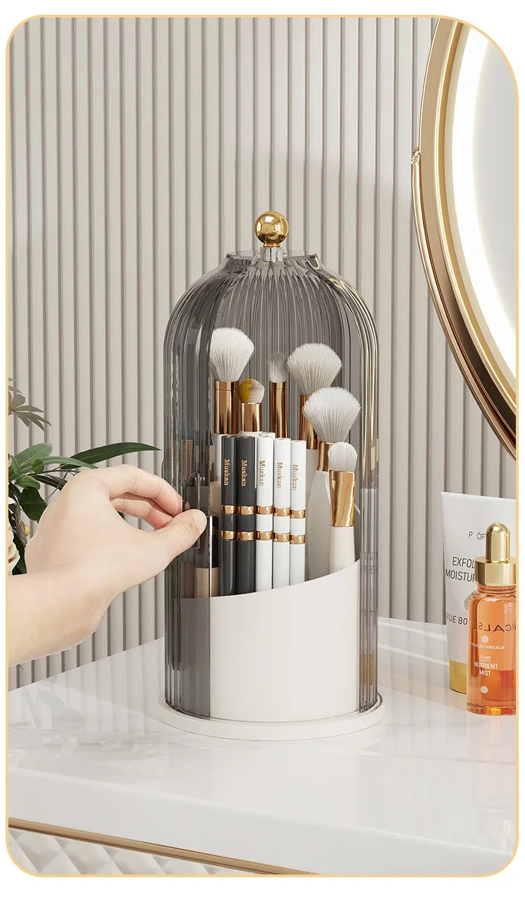 Rotary Makeup Brush Holder - 360° Rotating Cosmetic Storage Box With Cover - ZOOMNSTORE
