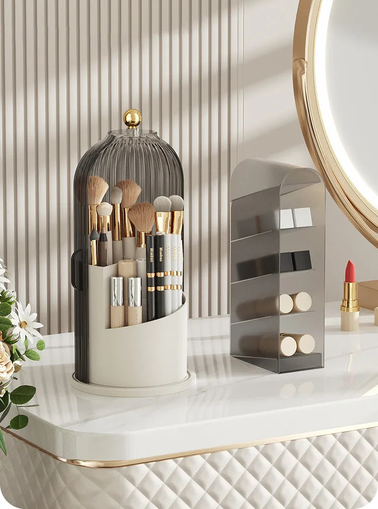 Rotary Makeup Brush Holder - 360° Rotating Cosmetic Storage Box With Cover - ZOOMNSTORE