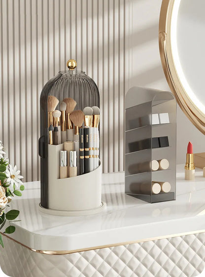 Rotary Makeup Brush Holder - 360° Rotating Cosmetic Storage Box With Cover - ZOOMNSTORE