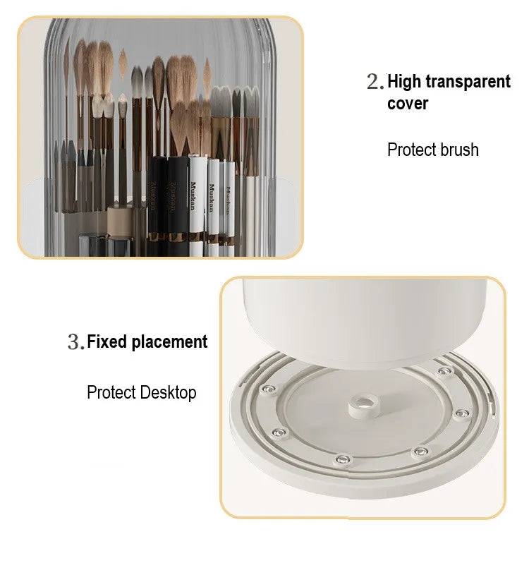 Rotary Makeup Brush Holder - 360° Rotating Cosmetic Storage Box With Cover - ZOOMNSTORE