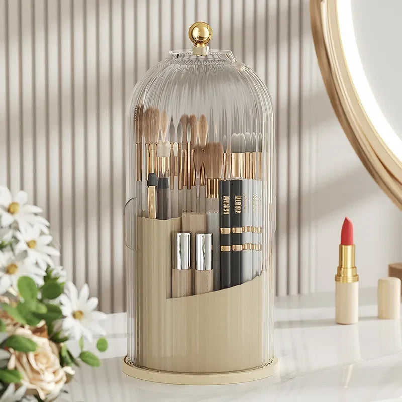Rotary Makeup Brush Holder - 360° Rotating Cosmetic Storage Box With Cover - ZOOMNSTORE