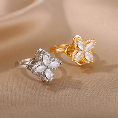 Four Clover Rotating Anxiety Rings for Women Gold Color Adjustable Stainless Steel Wedding Ring Aesthetic Jewelry Gift anillos - ZOOMNSTORE