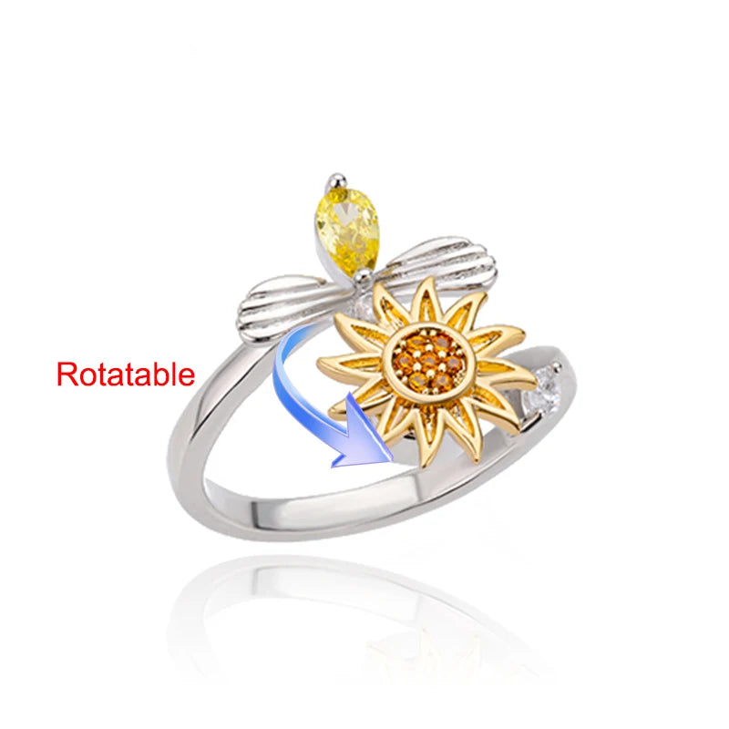 Four Clover Rotating Anxiety Rings for Women Gold Color Adjustable Stainless Steel Wedding Ring Aesthetic Jewelry Gift anillos - ZOOMNSTORE