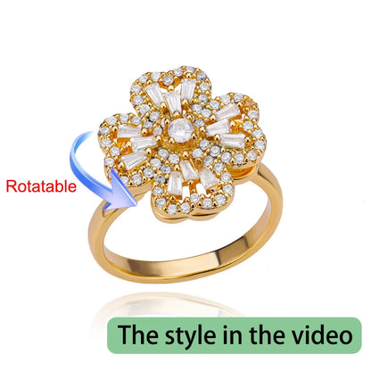 Four Clover Rotating Anxiety Rings for Women Gold Color Adjustable Stainless Steel Wedding Ring Aesthetic Jewelry Gift anillos - ZOOMNSTORE