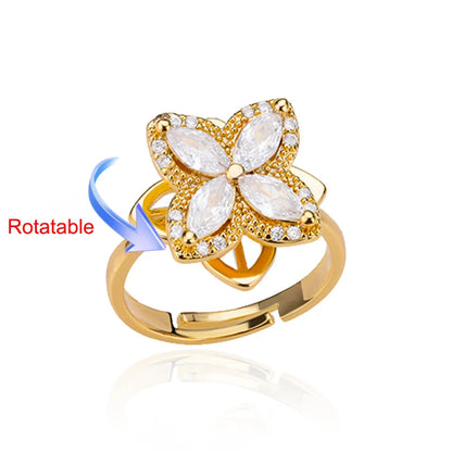 Four Clover Rotating Anxiety Rings for Women Gold Color Adjustable Stainless Steel Wedding Ring Aesthetic Jewelry Gift anillos - ZOOMNSTORE