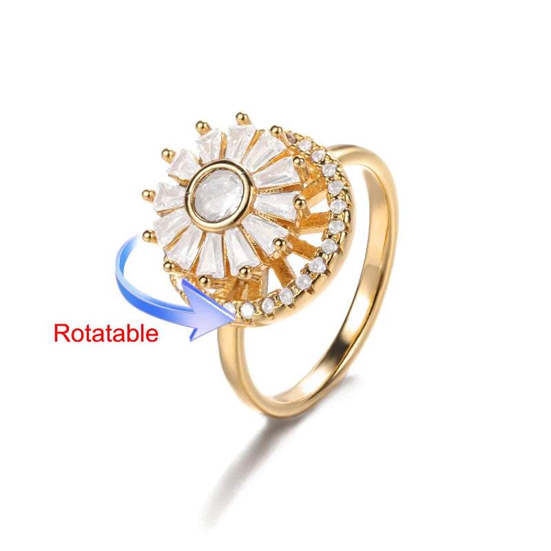 Four Clover Rotating Anxiety Rings for Women Gold Color Adjustable Stainless Steel Wedding Ring Aesthetic Jewelry Gift anillos - ZOOMNSTORE