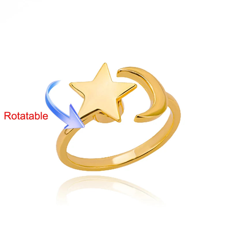 Four Clover Rotating Anxiety Rings for Women Gold Color Adjustable Stainless Steel Wedding Ring Aesthetic Jewelry Gift anillos - ZOOMNSTORE