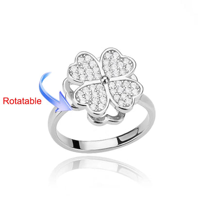 Four Clover Rotating Anxiety Rings for Women Gold Color Adjustable Stainless Steel Wedding Ring Aesthetic Jewelry Gift anillos - ZOOMNSTORE