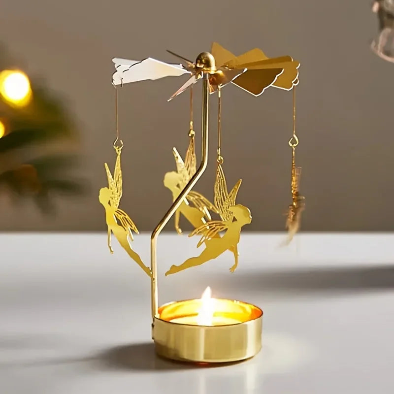 Rotating Candle Holder - Metal Gold Tealight Stand for Wedding & Christmas Decor - ZOOMNSTORE