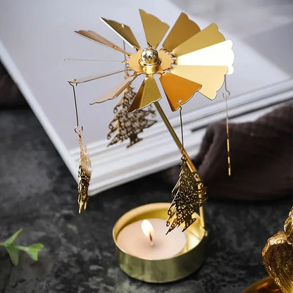 Rotating Candle Holder - Metal Gold Tealight Stand for Wedding & Christmas Decor - ZOOMNSTORE