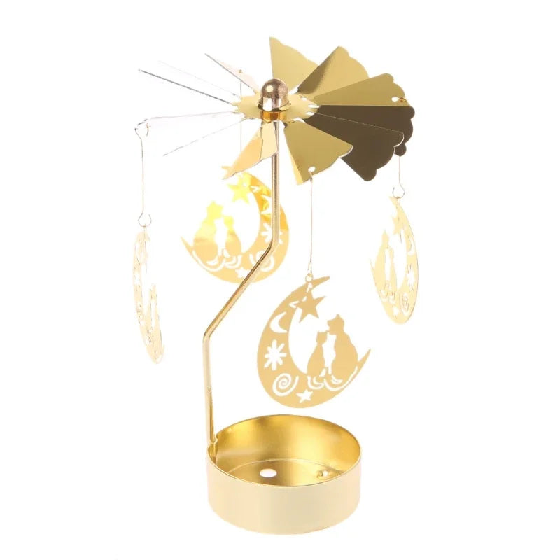 Rotating Candle Holder - Metal Gold Tealight Stand for Wedding & Christmas Decor - ZOOMNSTORE