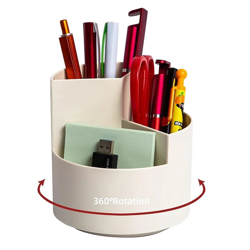 Rotating Pen Holder – Large Capacity 3-Grid Desk Organizer with Space Saving Design - ZOOMNSTORE