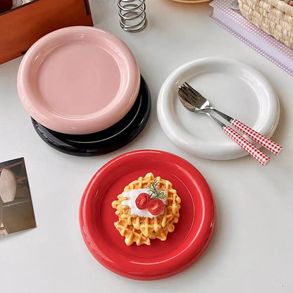 Round Ceramic Plate - Thick-Edged Nordic Tableware for Steak and Main Course - ZOOMNSTORE