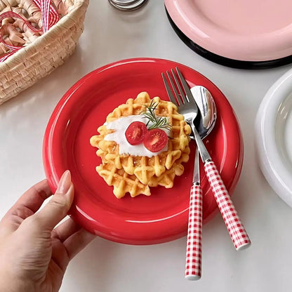 Round Ceramic Plate - Thick-Edged Nordic Tableware for Steak and Main Course - ZOOMNSTORE
