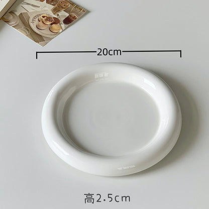 Round Ceramic Plate - Thick-Edged Nordic Tableware for Steak and Main Course - ZOOMNSTORE