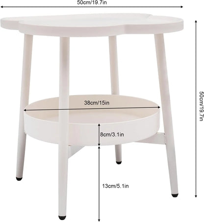 Round End Table - 2-Tier Flower Shape Side Table with Storage Basket | White Bedside Nightstand - ZOOMNSTORE