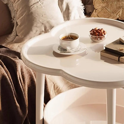 Round End Table - 2-Tier Flower Shape Side Table with Storage Basket | White Bedside Nightstand - ZOOMNSTORE