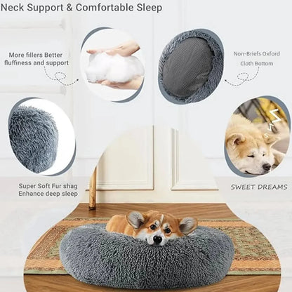 Round Pet Bed | Large Dog Bed Soft Plush Dog House Cozy Winter Sleeping - ZOOMNSTORE