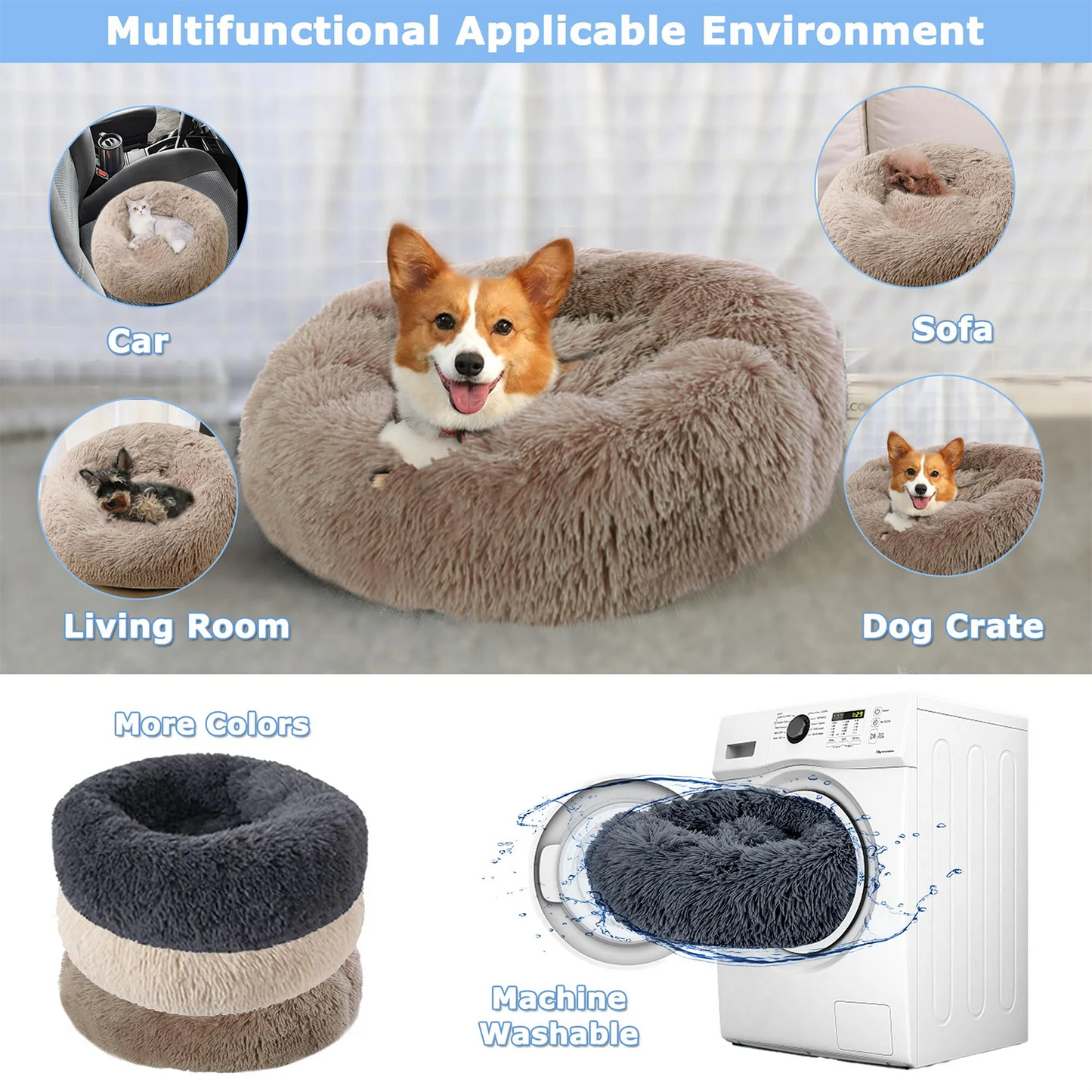 Round Pet Bed | Large Dog Bed Soft Plush Dog House Cozy Winter Sleeping - ZOOMNSTORE