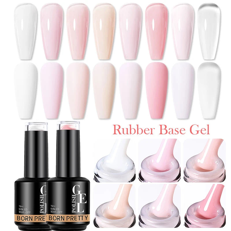Milky Pink Rubber Base Gel Nail Polish - Glitter Semi-Permanent UV LED Varnish 15ml - ZOOMNSTORE