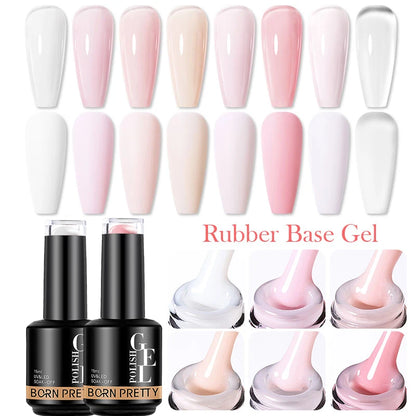 Milky Pink Rubber Base Gel Nail Polish - Glitter Semi-Permanent UV LED Varnish 15ml - ZOOMNSTORE