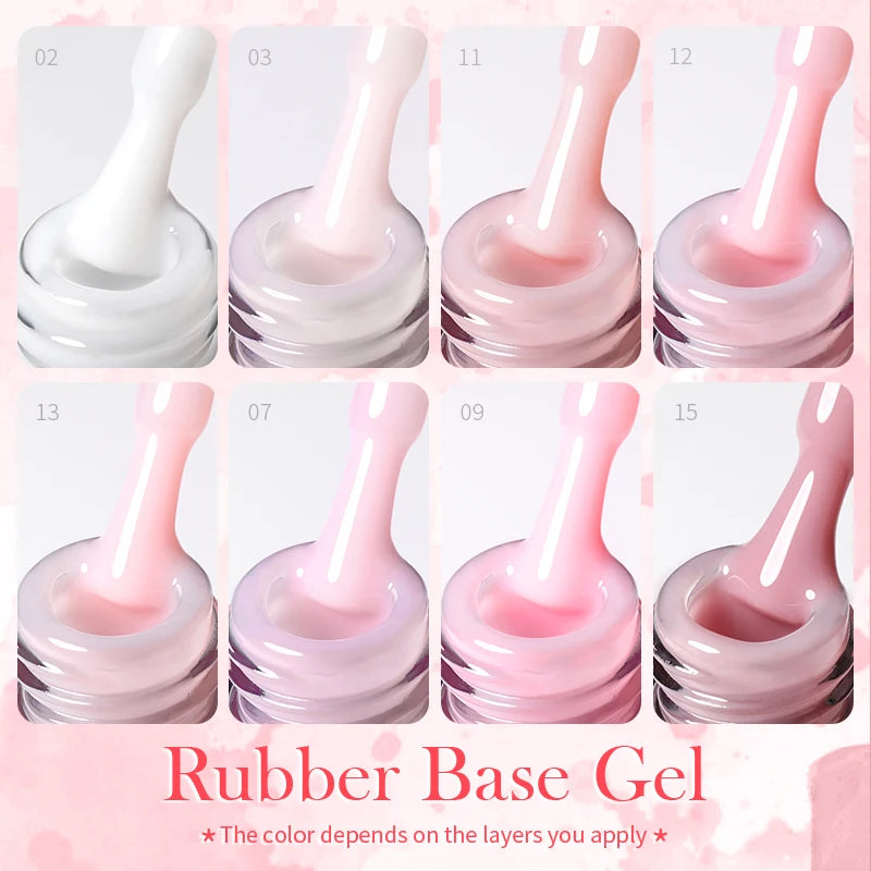 Milky Pink Rubber Base Gel Nail Polish - Glitter Semi-Permanent UV LED Varnish 15ml - ZOOMNSTORE