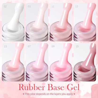 Milky Pink Rubber Base Gel Nail Polish - Glitter Semi-Permanent UV LED Varnish 15ml - ZOOMNSTORE