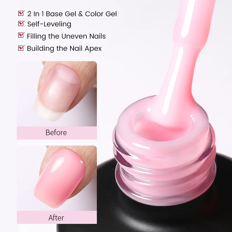Milky Pink Rubber Base Gel Nail Polish - Glitter Semi-Permanent UV LED Varnish 15ml - ZOOMNSTORE