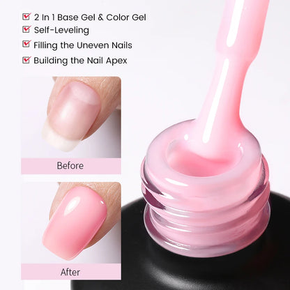 Milky Pink Rubber Base Gel Nail Polish - Glitter Semi-Permanent UV LED Varnish 15ml - ZOOMNSTORE