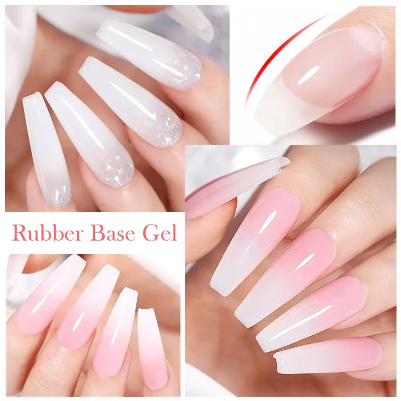 Milky Pink Rubber Base Gel Nail Polish - Glitter Semi-Permanent UV LED Varnish 15ml - ZOOMNSTORE