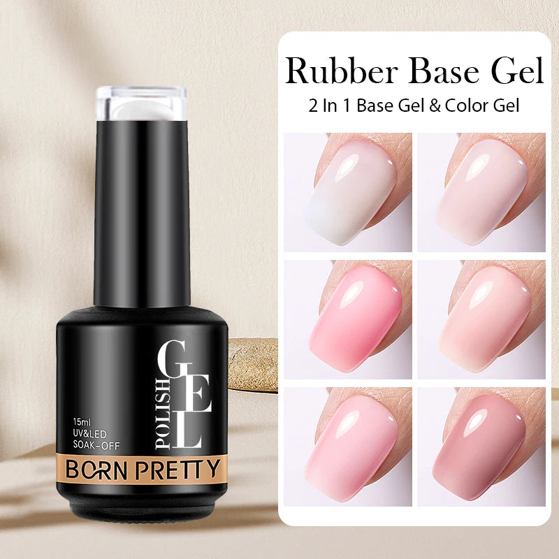 Milky Pink Rubber Base Gel Nail Polish - Glitter Semi-Permanent UV LED Varnish 15ml - ZOOMNSTORE