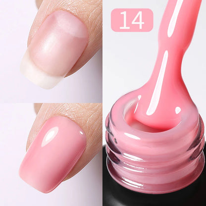 Milky Pink Rubber Base Gel Nail Polish - Glitter Semi-Permanent UV LED Varnish 15ml - ZOOMNSTORE