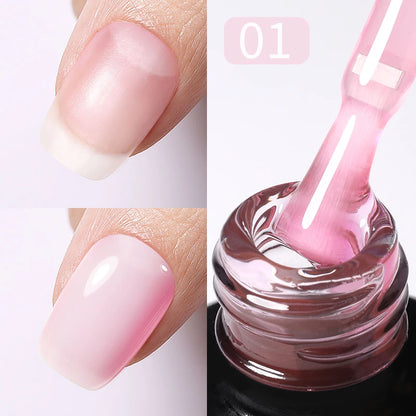 Milky Pink Rubber Base Gel Nail Polish - Glitter Semi-Permanent UV LED Varnish 15ml - ZOOMNSTORE