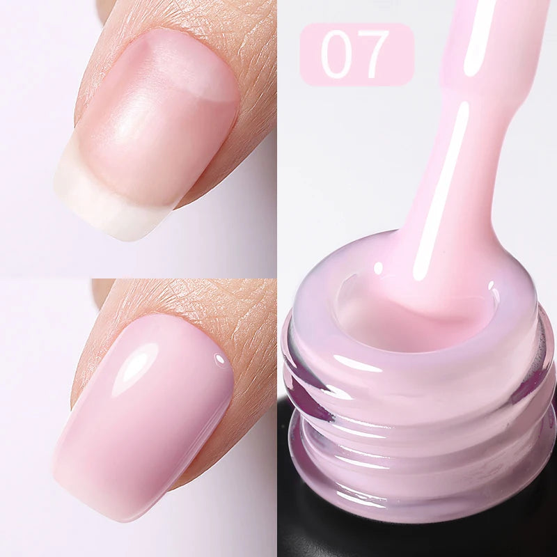 Milky Pink Rubber Base Gel Nail Polish - Glitter Semi-Permanent UV LED Varnish 15ml - ZOOMNSTORE