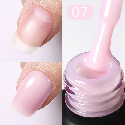 Milky Pink Rubber Base Gel Nail Polish - Glitter Semi-Permanent UV LED Varnish 15ml - ZOOMNSTORE