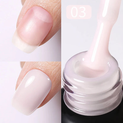 Milky Pink Rubber Base Gel Nail Polish - Glitter Semi-Permanent UV LED Varnish 15ml - ZOOMNSTORE