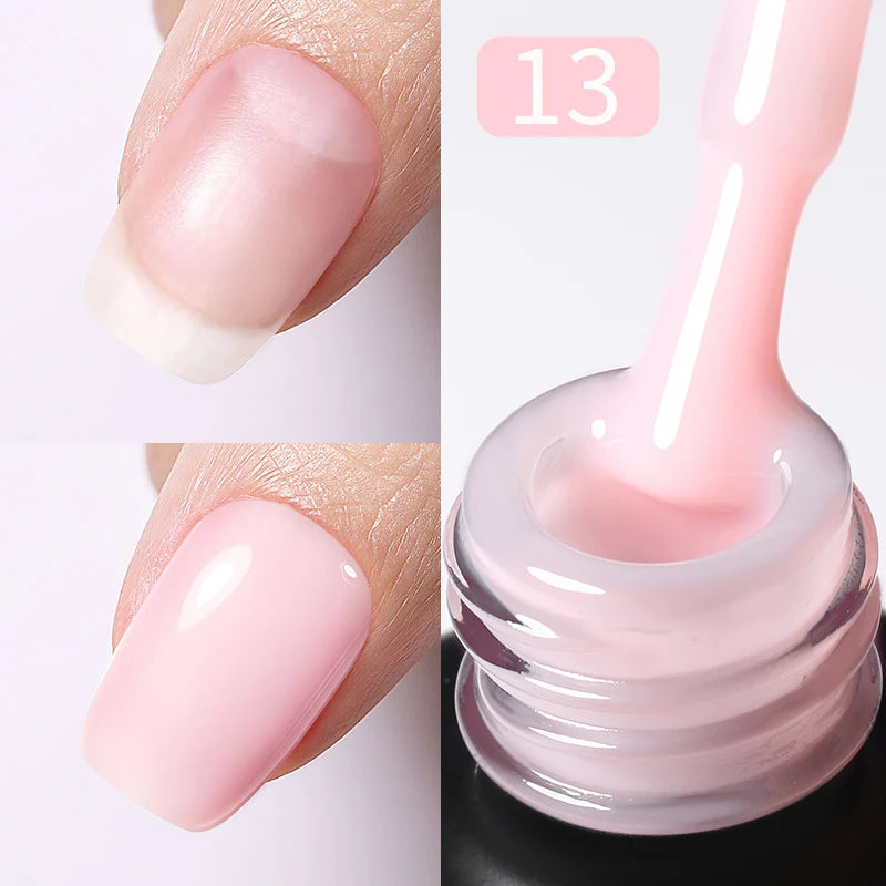 Milky Pink Rubber Base Gel Nail Polish - Glitter Semi-Permanent UV LED Varnish 15ml - ZOOMNSTORE