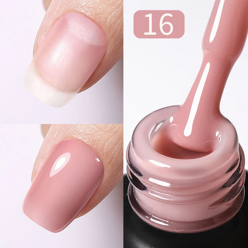 Milky Pink Rubber Base Gel Nail Polish - Glitter Semi-Permanent UV LED Varnish 15ml - ZOOMNSTORE