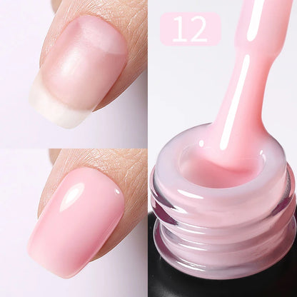 Milky Pink Rubber Base Gel Nail Polish - Glitter Semi-Permanent UV LED Varnish 15ml - ZOOMNSTORE