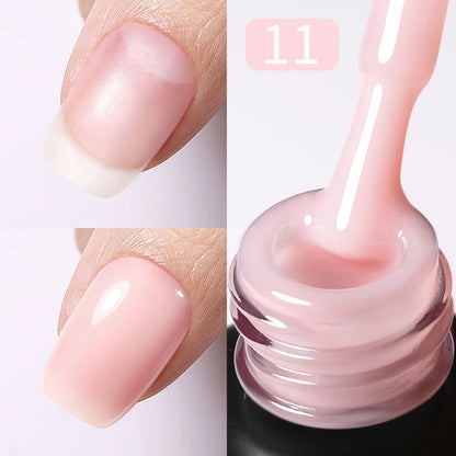 Milky Pink Rubber Base Gel Nail Polish - Glitter Semi-Permanent UV LED Varnish 15ml - ZOOMNSTORE
